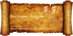 Beringer Zoltán névjegykártya
